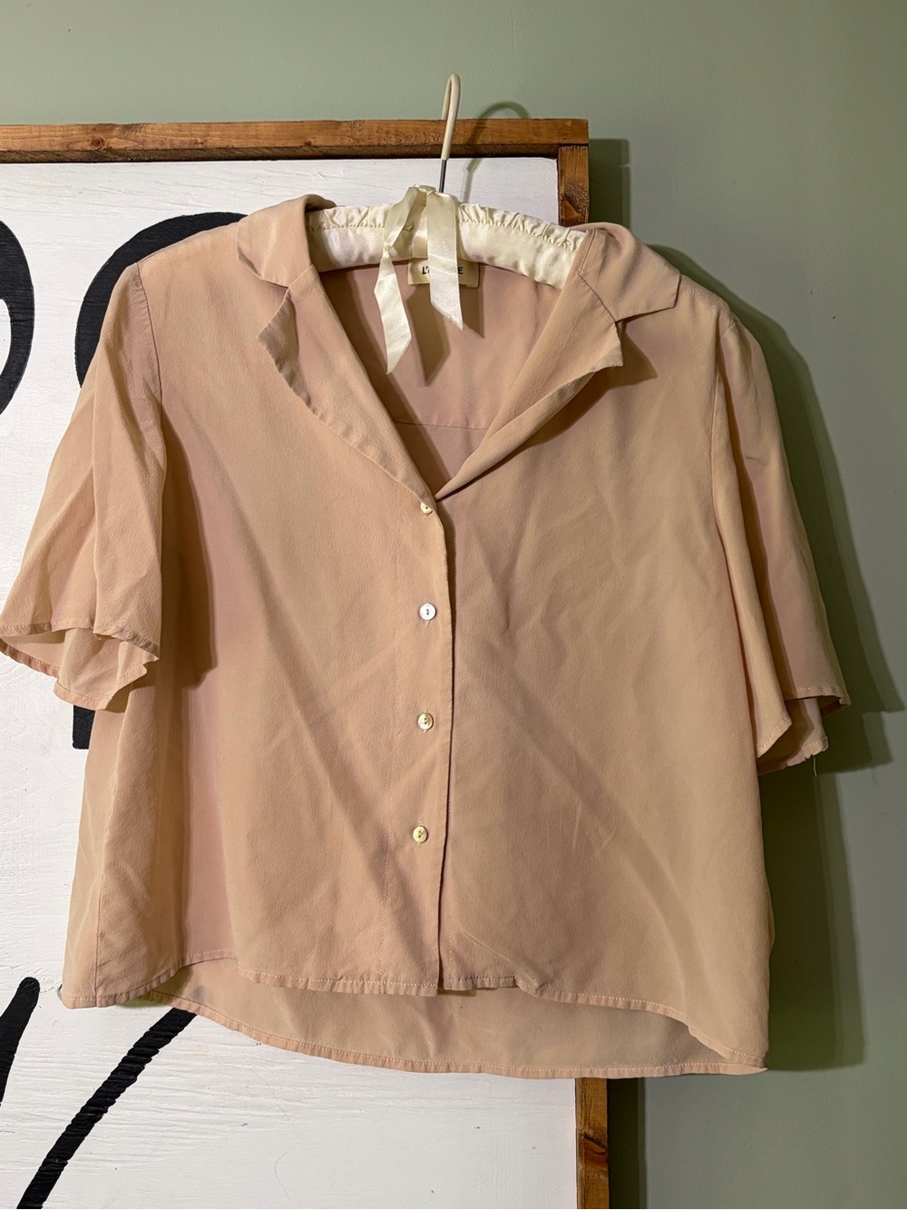 L'AGENCE Peach Button-Down Short Sleeve Blouse